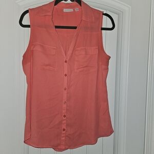 New York & Company Coral Button Down Sleeveless Shirt